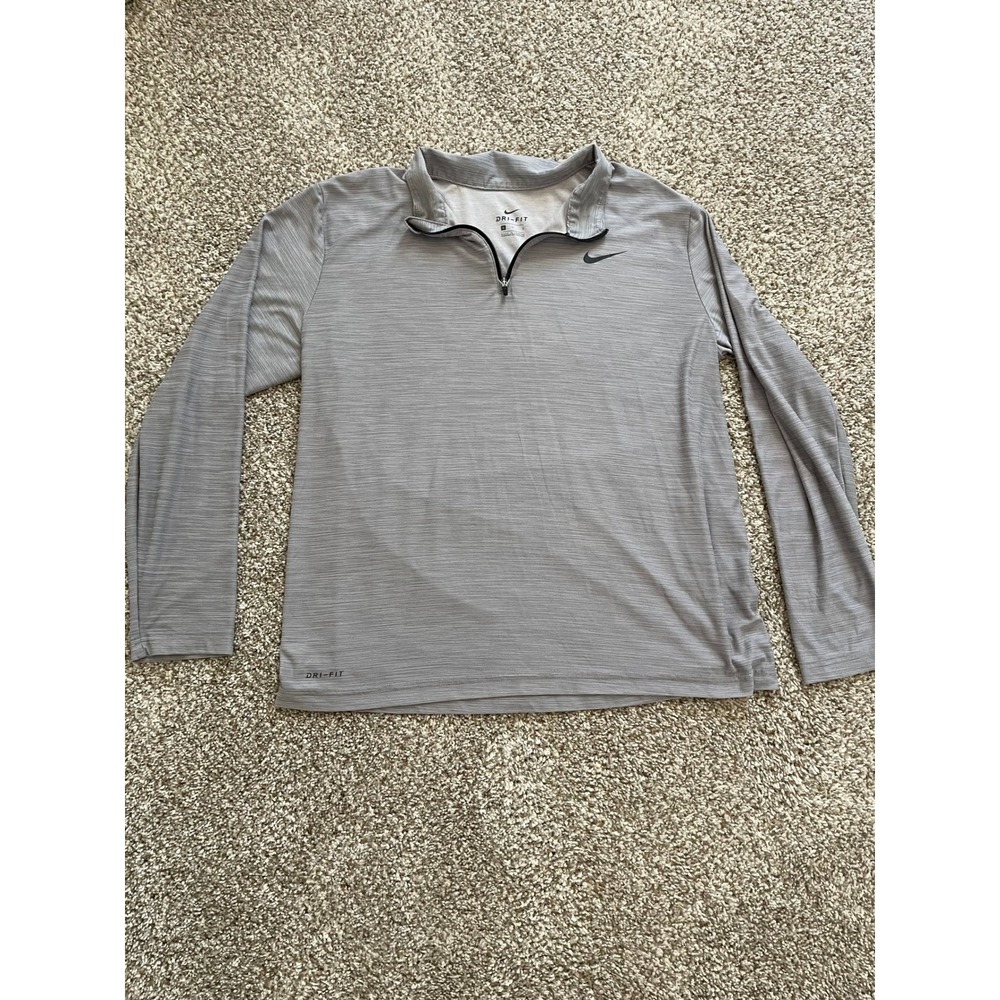 Nike Dri-FIT Mens Large Quarter Zip Pullover Heather Grey Long Sleeve Shirt